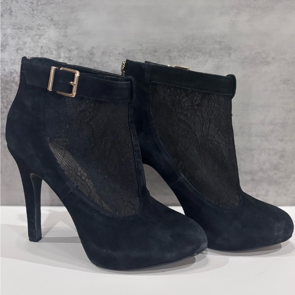 Jessica Simpson Black Lace Mesh Ankle Stiletto Bootie Heels Style Shauna Size 7 - Picture 1 of 10